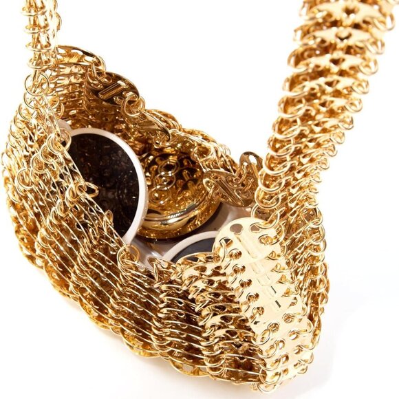 Gold Hollow Out Metal Disc Handbag Metallic Purse Evening Bag for Wedding Party - Picture 5 of 5